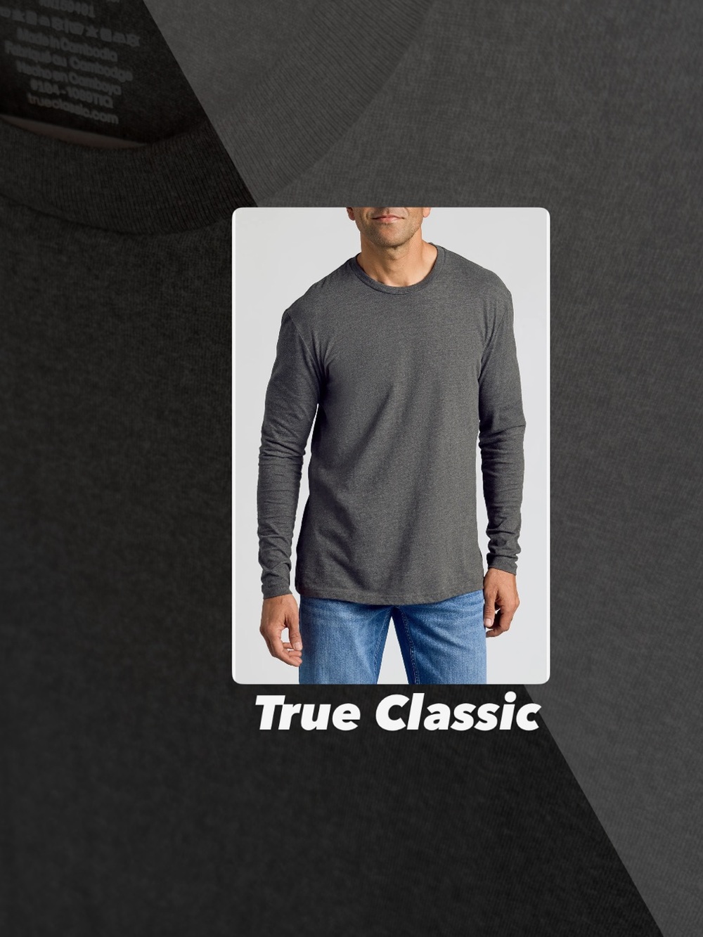 EUC True Classic Charcoal Heather Grey Long Sleeve Tee